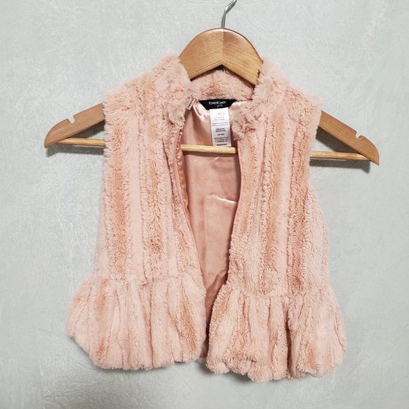Bebe Girls Pink Faux Fur Ruffle Zip Up Vest - Picture 5 of 10